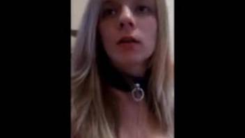 Hot blonde sub giving oral to her spotted dog's cock