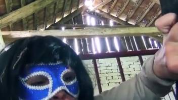 Smoking hot babe in a seductive mask craves intense oral pleasure